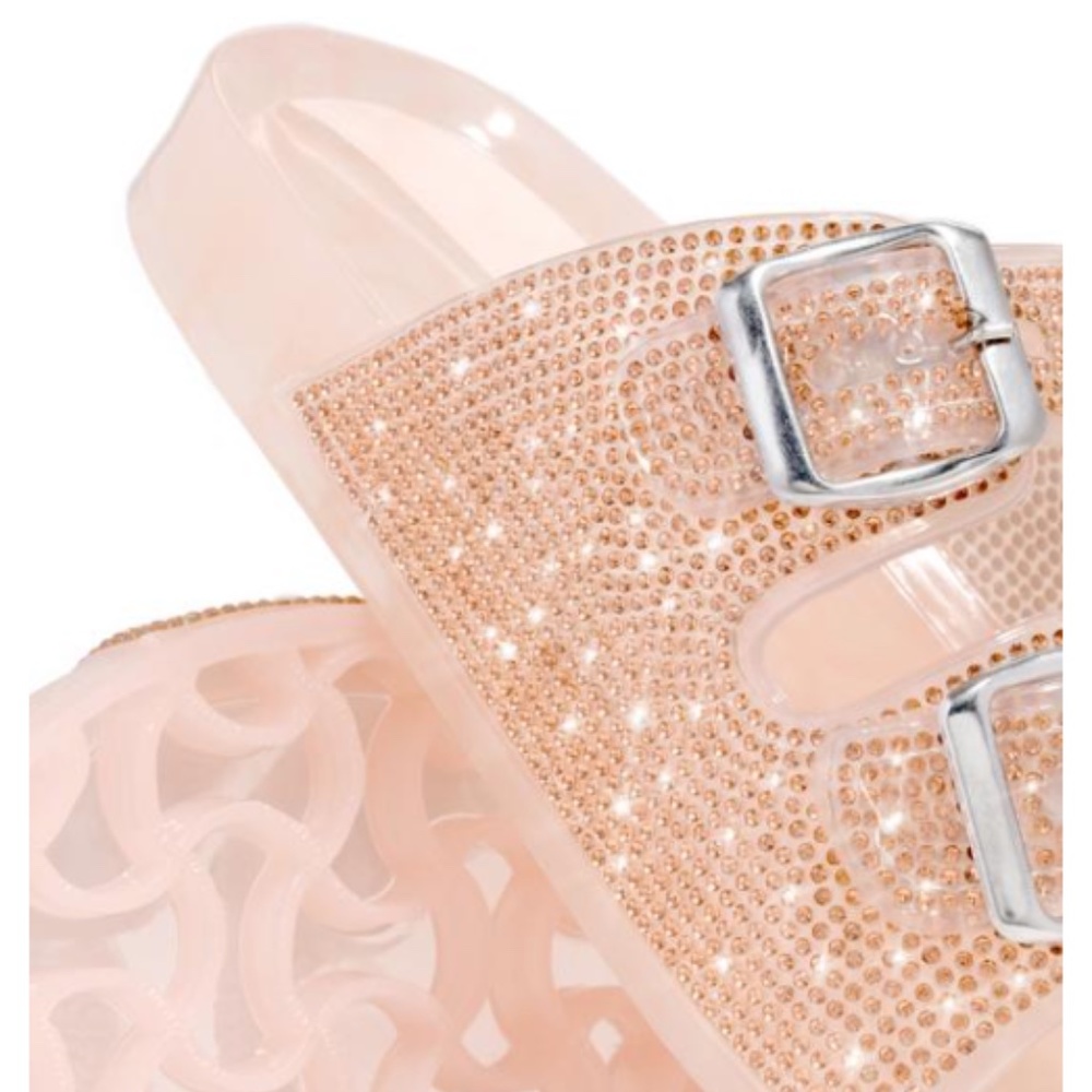 Embellished Double Buckle Jelly Sandals in Blush - Picture 2 of 5